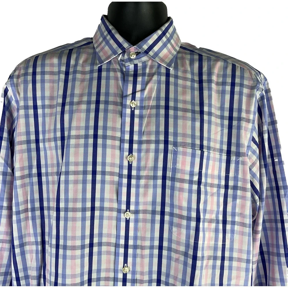 Tommy‎ Hilfiger Men's Dress Shirt Blue Plaid Sz 16 32/33 Regular Fit Long Sleeve